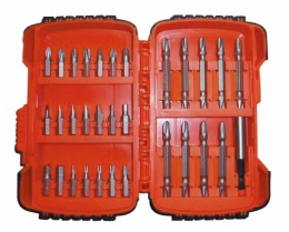 Screwdriver bits set in bi-color plastic box