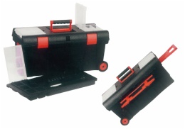 plastic tools box with plastic tray inside with wheels