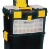 plastic tools box with plastic tray inside with wheels