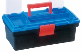 plastic tools box with plastic tray inside
